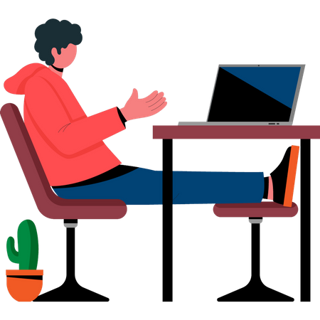 Boy is sitting at the working table  Illustration
