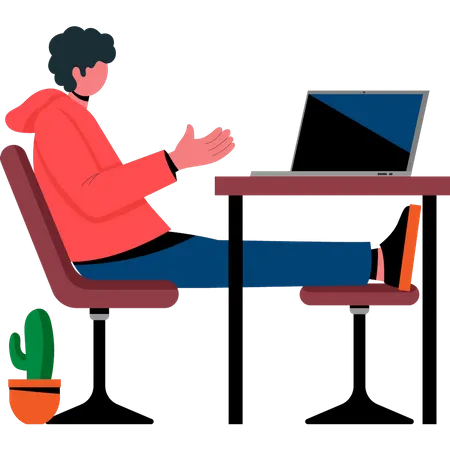 Boy is sitting at the working table  Illustration