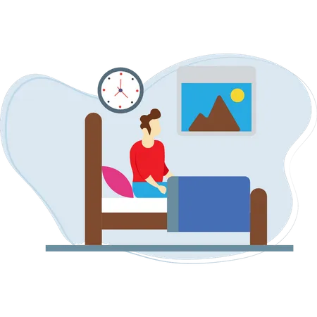 Boy is sitting on a bed for sleep  Illustration
