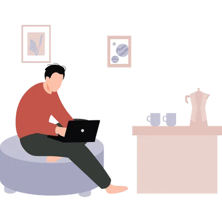 A Boy Is Sitting On A Sofa Working On A Laptop Illustration