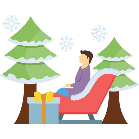 Boy is sitting on Santa's sled  Illustration