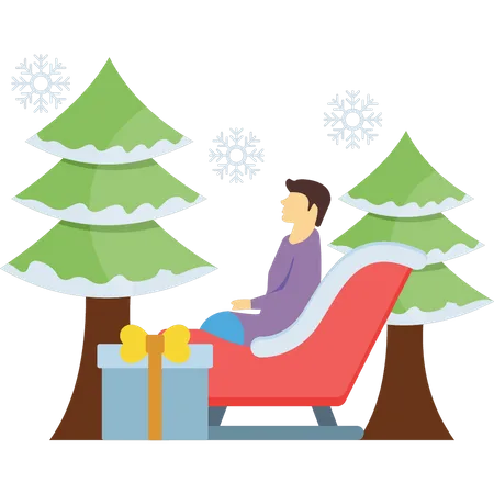 Boy is sitting on Santa's sled  Illustration