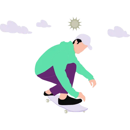 The Boy Is Skating On The Board Illustration