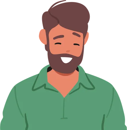 Joyous Man Radiates Happiness His Face Adorned With A Warm Smile That Lights Up The Room Spreading Positivity And Delight Happy Male Character With Downcast Eyes Cartoon People Vector Illustration Illustration