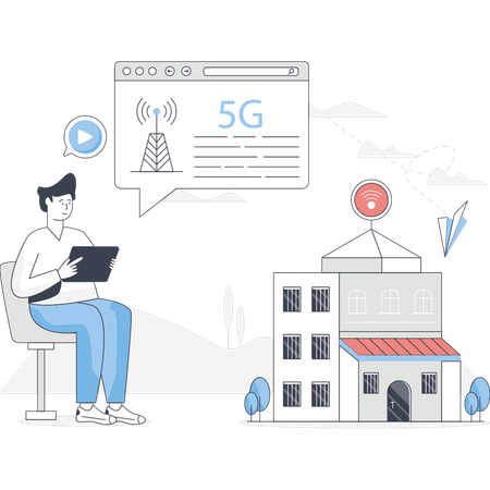 Boy is solving internet technology service  Illustration