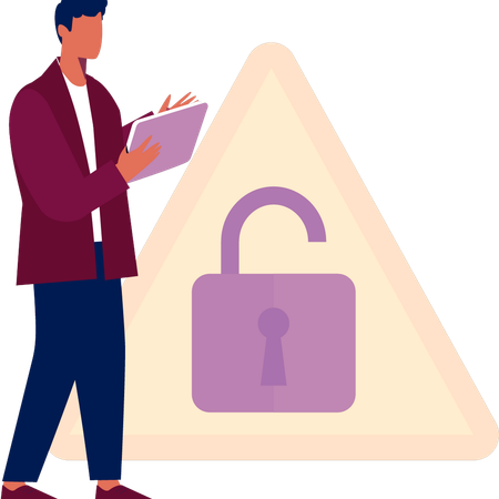 Boy is standing alert lock notification  Illustration