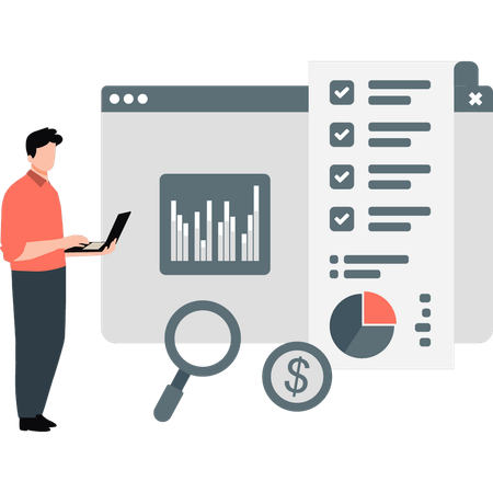 Boy is standing and showing growth chart  Illustration