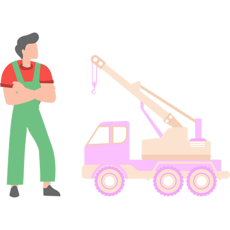 Boy is standing at a construction site  Illustration