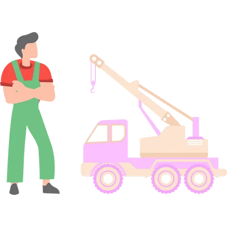 Boy is standing at a construction site  Illustration