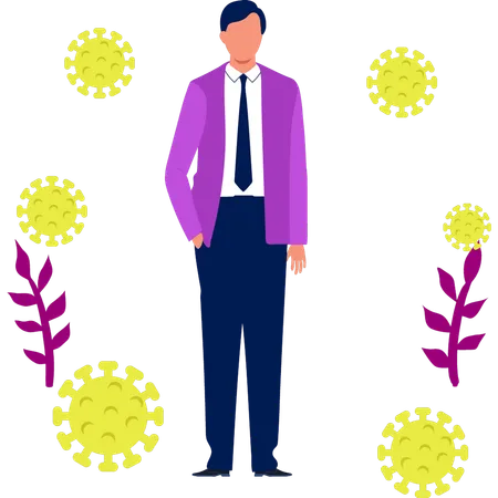 The Boy Is Standing Between The Virus Illustration