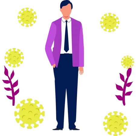 Boy is standing between the virus  Illustration