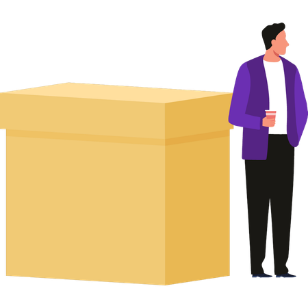 Boy is standing by the box  Illustration