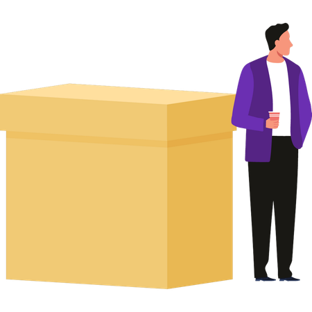Boy is standing by the box  Illustration