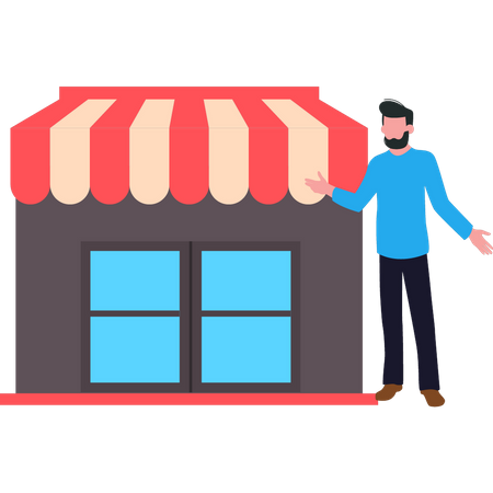 Boy is standing by the shop  Illustration
