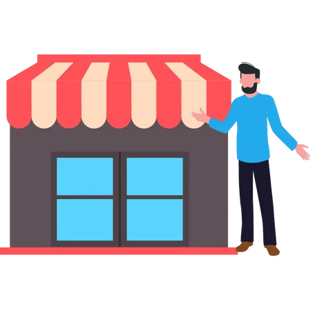 Boy is standing by the shop  Illustration