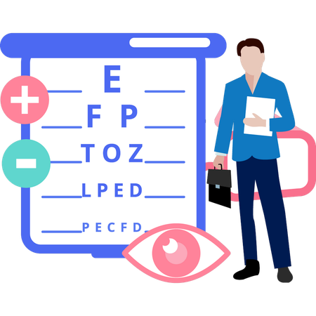 Boy is standing by the Snellen chart board  Illustration