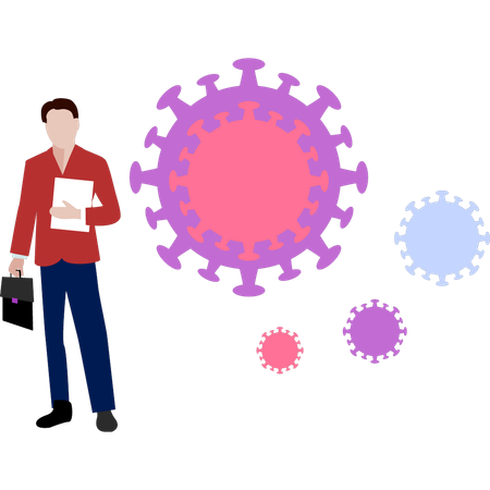 Boy is standing by virus  Illustration