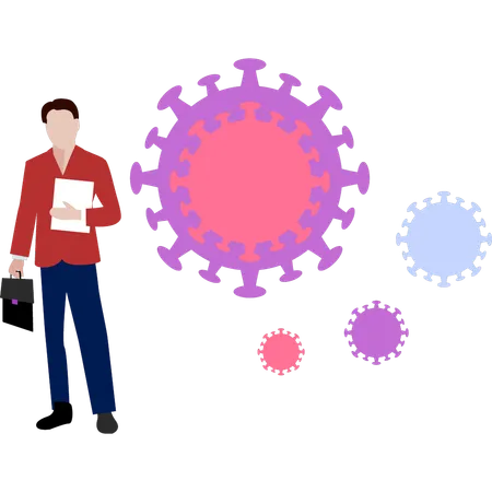 Boy is standing by virus  Illustration