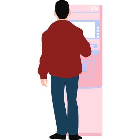 Boy is standing in front of atm machine  Illustration