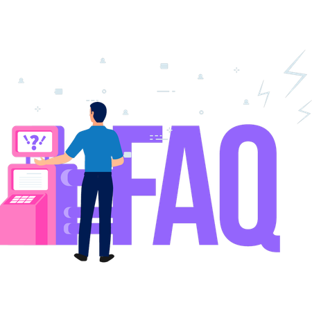 Boy is standing in front of FAQ machine  Illustration