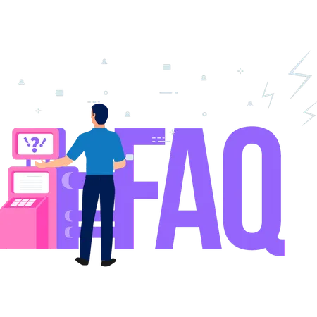 The Boy Is Standing In Front Of FAQ Machine Illustration