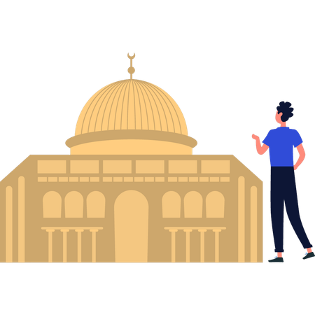 Boy is standing in front of mosque  Illustration