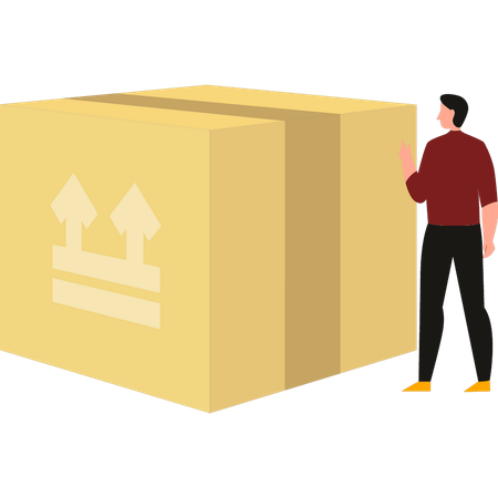 Boy is standing in front of the box  Illustration