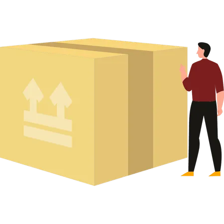 Boy is standing in front of the box  Illustration