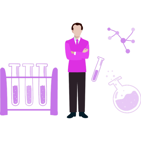 Boy is standing in lab  Illustration