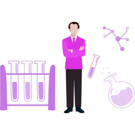 Boy is standing in lab  Illustration
