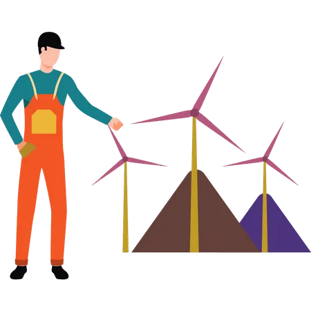Boy is standing in the windmill  Illustration