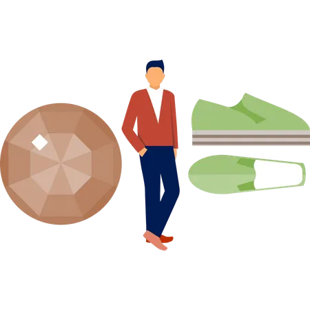 Boy is standing near accessory  Illustration