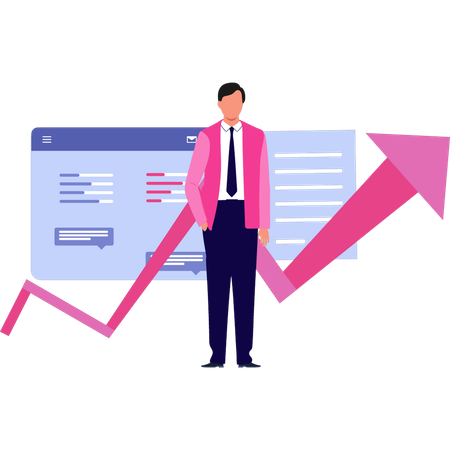 Boy is standing near business chart  Illustration
