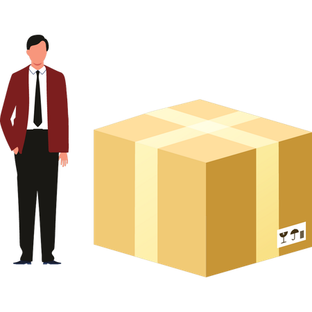 Boy is standing near delivery box  Illustration
