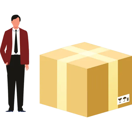 Boy is standing near delivery box  Illustration