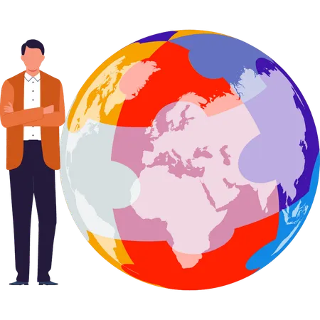 The Boy Is Standing Near The World Globe Illustration