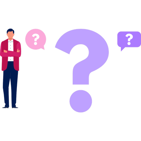 Boy is standing near question mark  イラスト