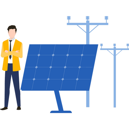 Boy is standing near solar panel  Illustration