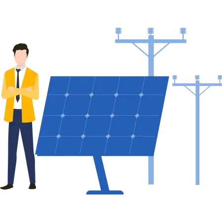 Boy is standing near solar panel  Illustration
