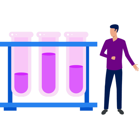 Boy is standing next to a test tube rack  Illustration
