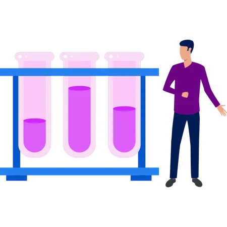 Boy is standing next to a test tube rack  Illustration
