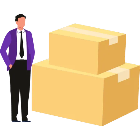 Boy Is Standing Next To Delivery Packages Illustration