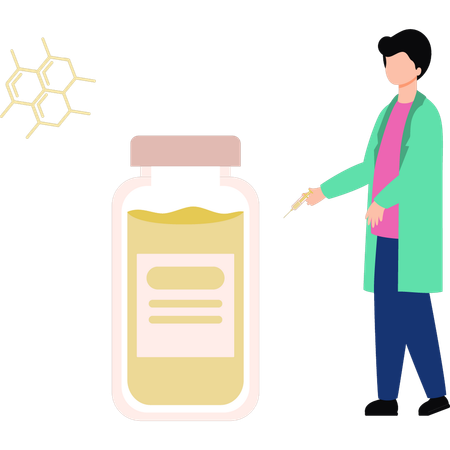 Boy is standing next to the chemical jar  Illustration