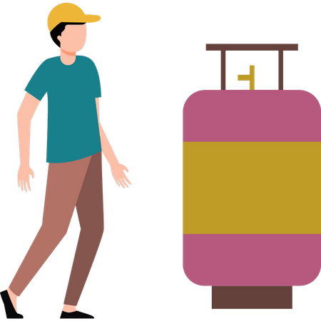 Boy is standing next to the cylinder  Illustration