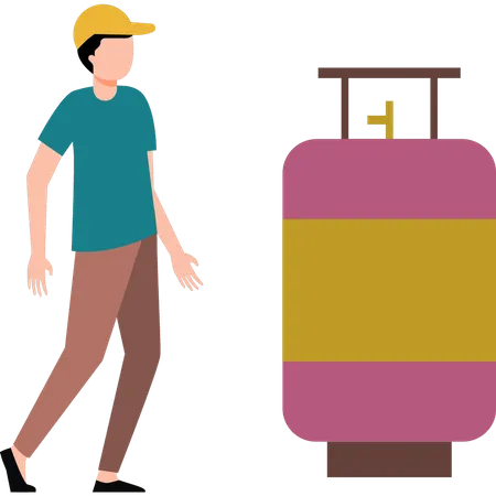 Boy is standing next to the cylinder  Illustration