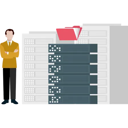 The Boy Is Standing Next To The Database Server Illustration