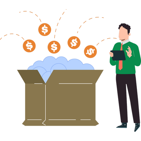 Boy is standing next to the funding box  Illustration