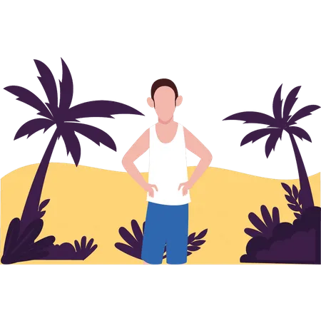 Boy is standing on the beach Illustration