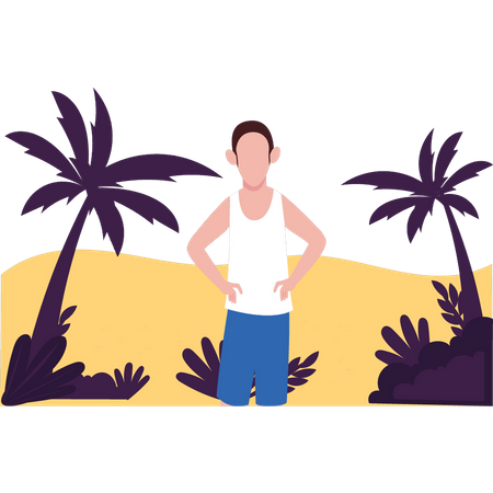 Boy is standing on the beach  Illustration