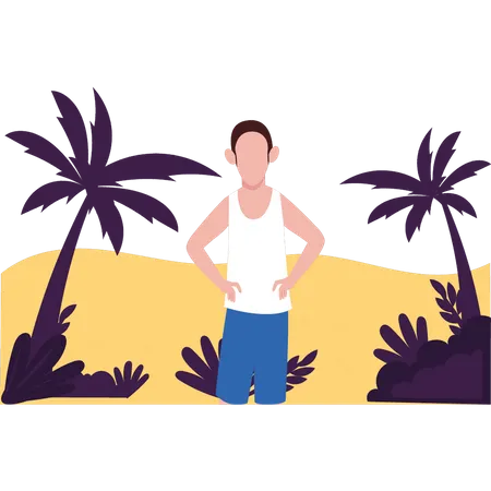 Boy is standing on the beach  Illustration